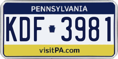 PA license plate KDF3981