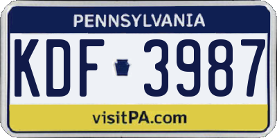 PA license plate KDF3987