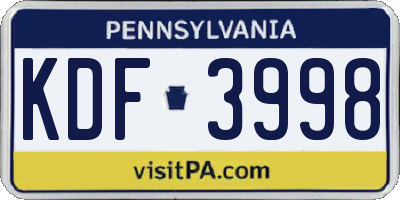 PA license plate KDF3998