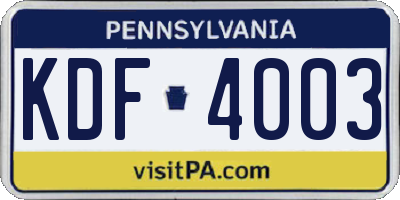 PA license plate KDF4003
