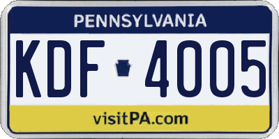 PA license plate KDF4005