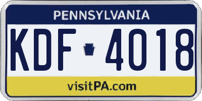 PA license plate KDF4018
