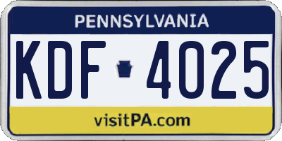 PA license plate KDF4025