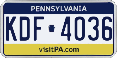 PA license plate KDF4036
