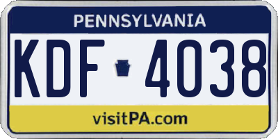 PA license plate KDF4038