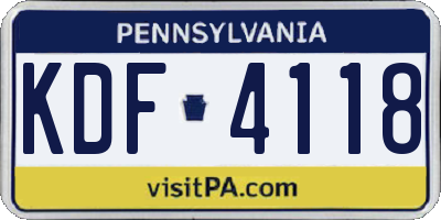 PA license plate KDF4118