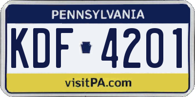 PA license plate KDF4201