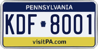 PA license plate KDF8001