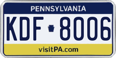 PA license plate KDF8006