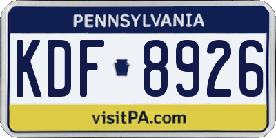 PA license plate KDF8926