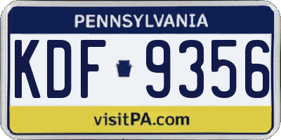 PA license plate KDF9356