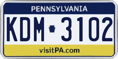 PA license plate KDM3102