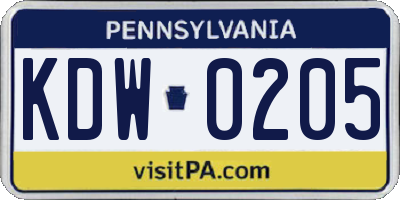 PA license plate KDW0205