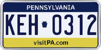 PA license plate KEH0312