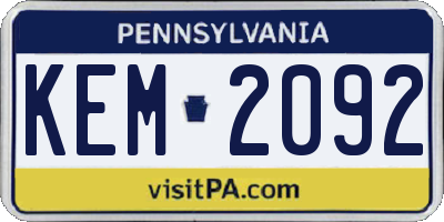 PA license plate KEM2092