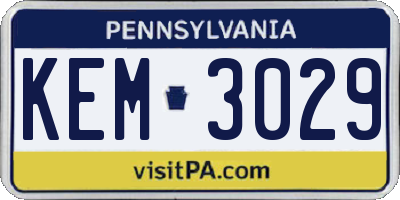 PA license plate KEM3029