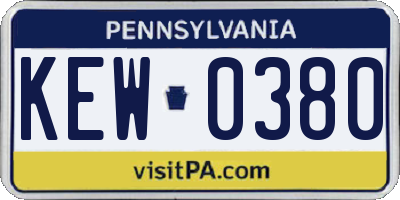 PA license plate KEW0380