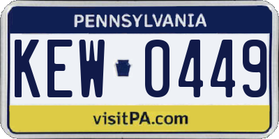 PA license plate KEW0449