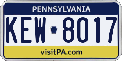 PA license plate KEW8017