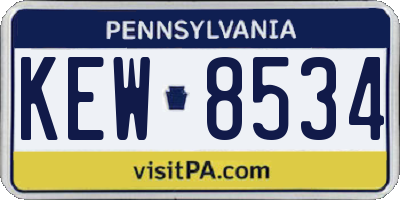 PA license plate KEW8534