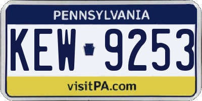 PA license plate KEW9253