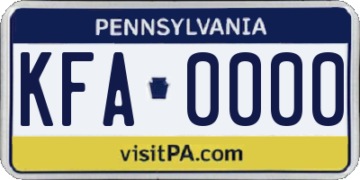 PA license plate KFA0000