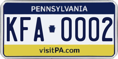 PA license plate KFA0002