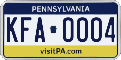 PA license plate KFA0004