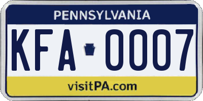 PA license plate KFA0007
