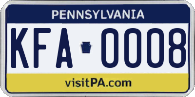 PA license plate KFA0008