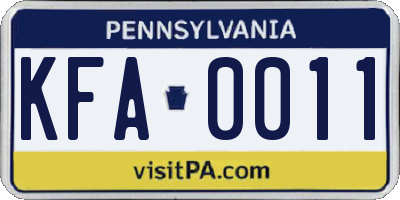 PA license plate KFA0011