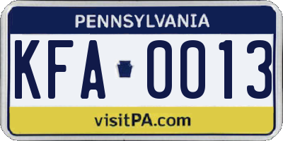 PA license plate KFA0013
