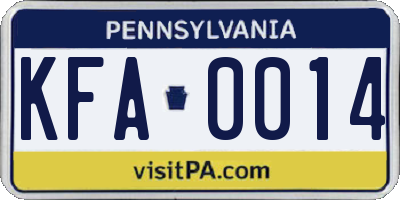 PA license plate KFA0014