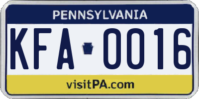 PA license plate KFA0016