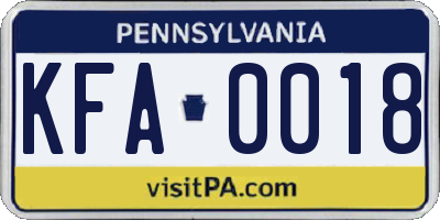 PA license plate KFA0018