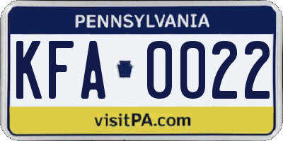 PA license plate KFA0022