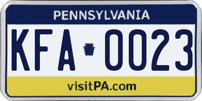 PA license plate KFA0023