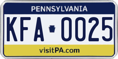 PA license plate KFA0025