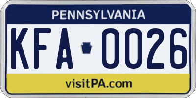 PA license plate KFA0026