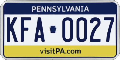 PA license plate KFA0027