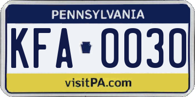 PA license plate KFA0030