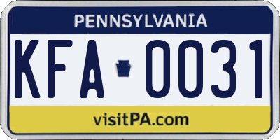 PA license plate KFA0031