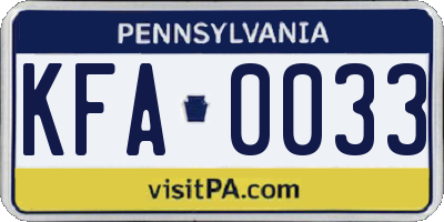 PA license plate KFA0033