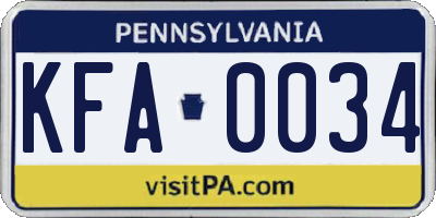 PA license plate KFA0034