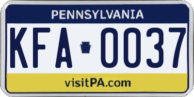 PA license plate KFA0037