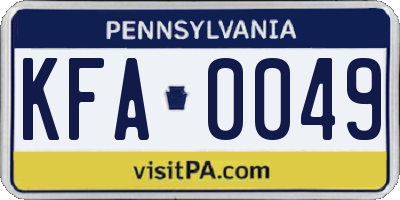 PA license plate KFA0049