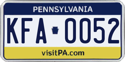 PA license plate KFA0052