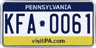 PA license plate KFA0061