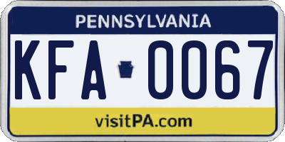 PA license plate KFA0067