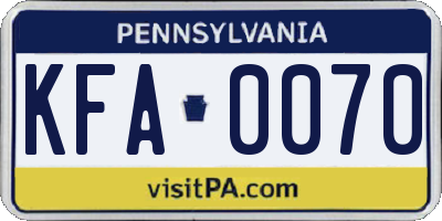 PA license plate KFA0070
